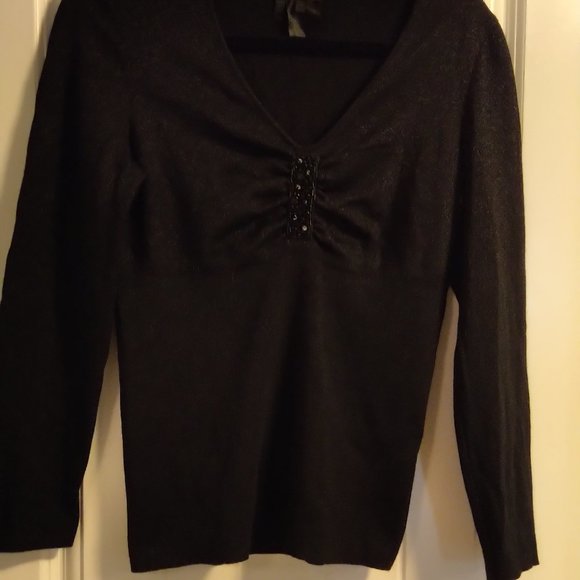 Escada black lurex long-sleeve top with beaded detail - Picture 1 of 2